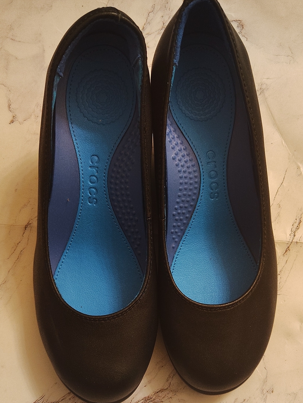 CROCS Women's Black Ballet Flats with Blue Insole
